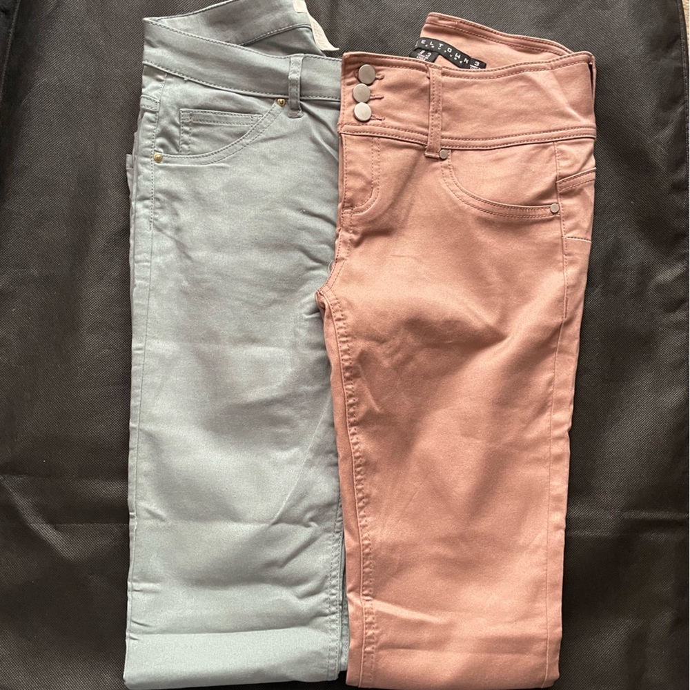 Skinny pants, pink and blueish green, size 4, no tag never been worn